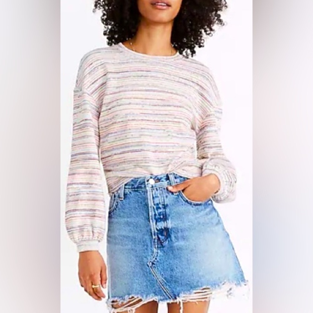 Madewell, Rainbow Bubble Sleeve Crop knit top, size large, EUC